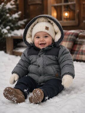 H&M Baby Gray Puffer Jacket Detachable Hood Faux Fur Lined 6-9 Months NWOT